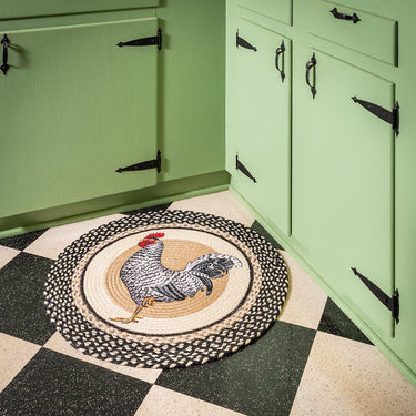 Rooster Design Round Braided Jute Rug 27
